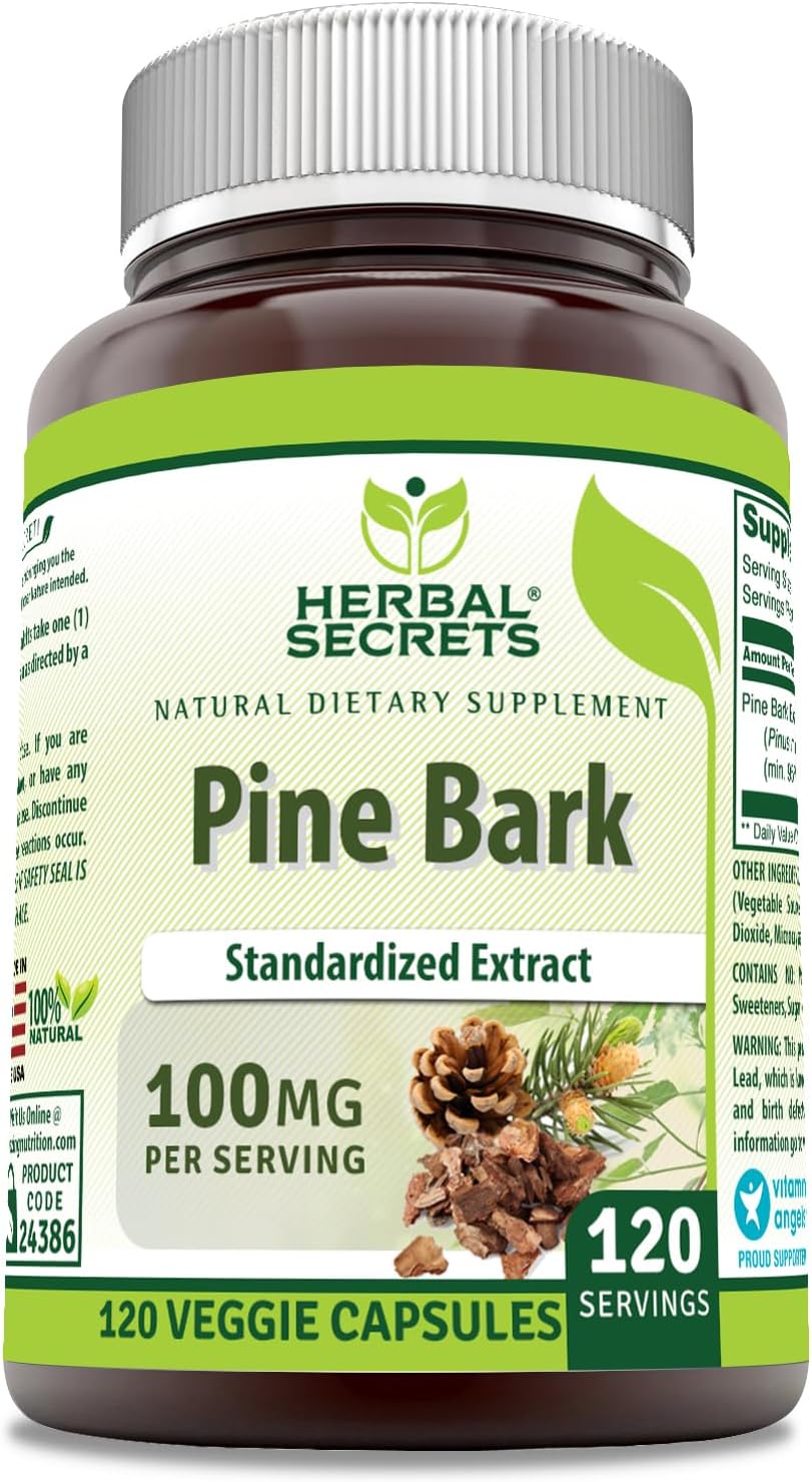 Herbal Secrets Pine Bark Extract Supplement – 100 mg per Serving, 120 Veggie Capsules - görsel 1