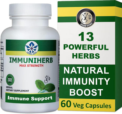 Immuniherb Immune Support Supplement – Herbal Immunity with Ginger, Forsythia, Liquorice Root, Vitamin C & Zinc – 60 Veg Capsules