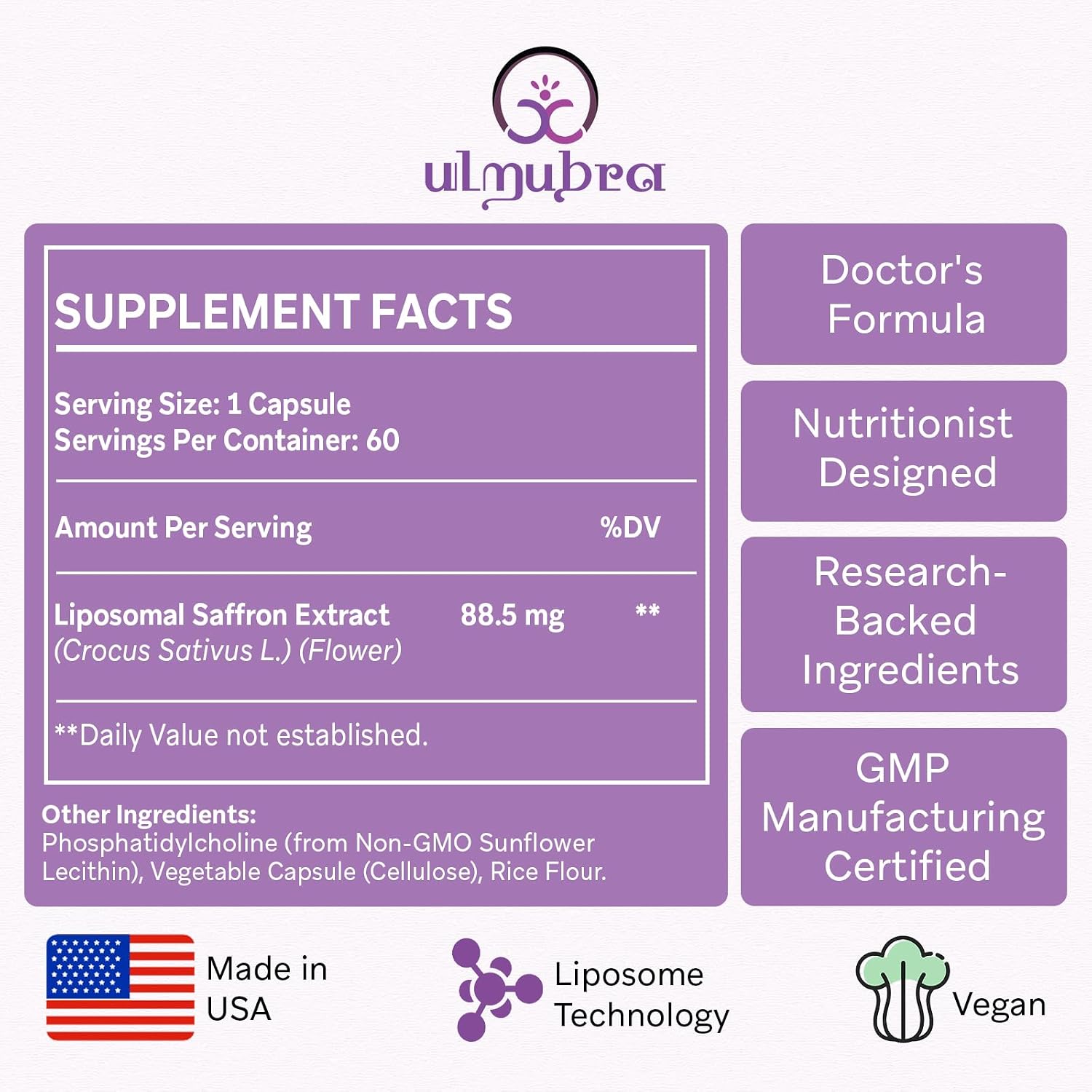 Liposomal Saffron Supplement 88.5 mg - 120 Vegan Capsules - görsel 2