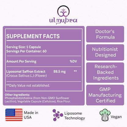 Liposomal Saffron Supplement 88.5 mg - 120 Vegan Capsules