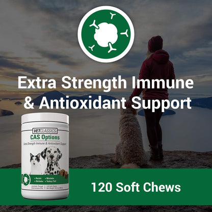 CAS Options Extra Strength Immune Support for Dogs, Cats – Pet Health Supplement, Dog Antioxidant Care – Extra-Strength Dog Supplement Formula – 120 Soft Chews