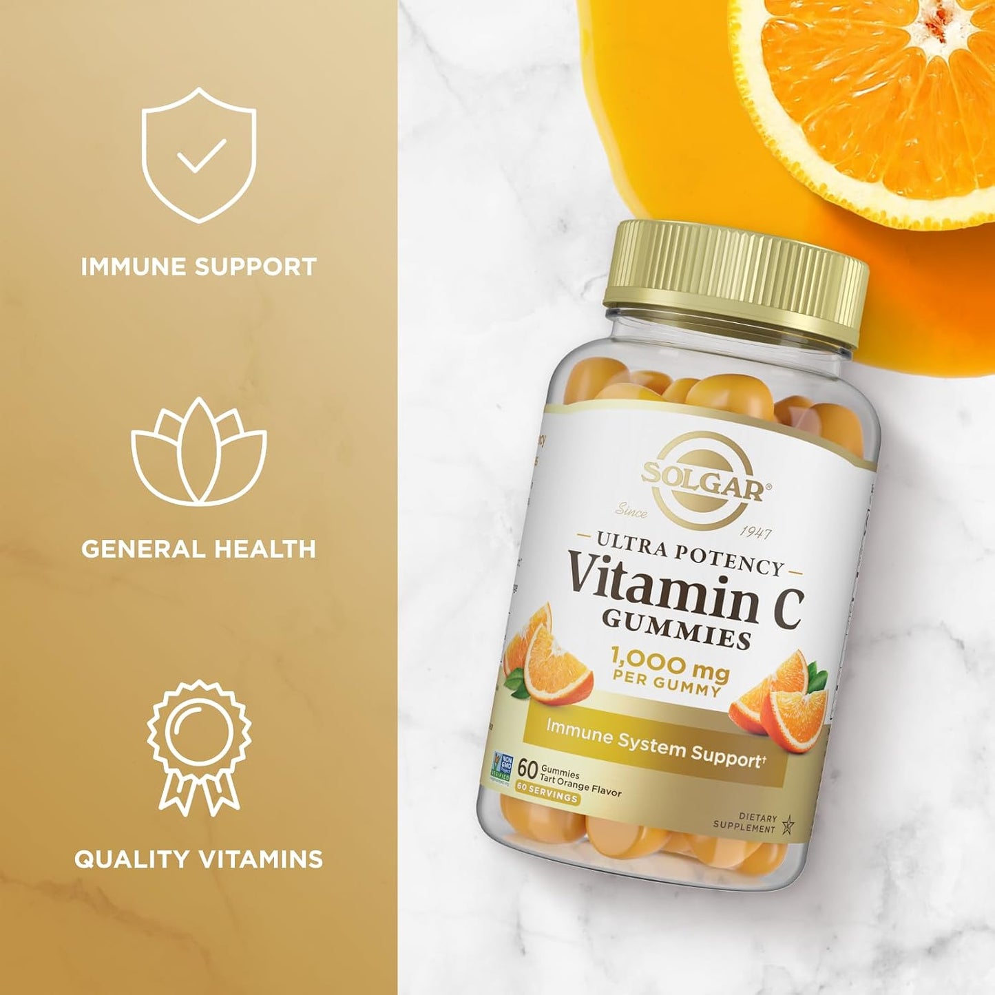 Solgar Vitamin C Gummies for Adults 1,000mg Ultra Potency - Tart Orange Flavour, Vegan & Gluten-Free, 60 Servings - görsel 3