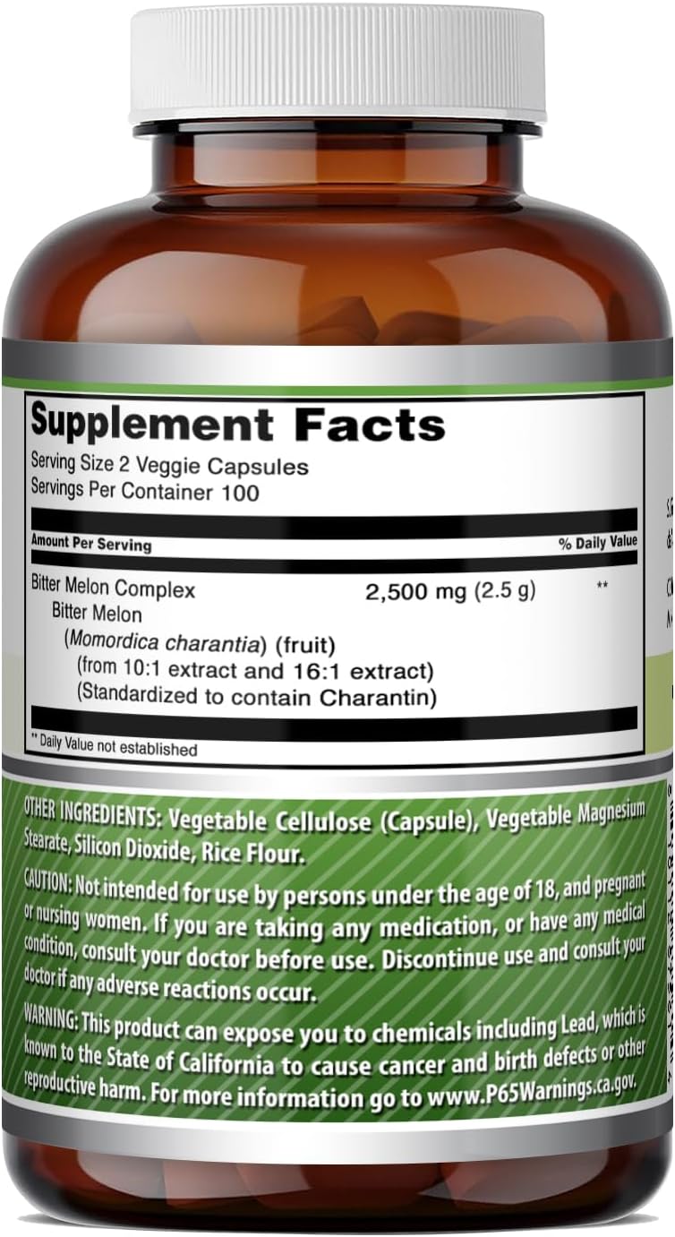 Amazing Formulae Bitter Melon Complex Supplement | 2500 mg per Serving | 200 Vegetable Capsules | Non-GMO | Gluten-free | Made in USA - görsel 5