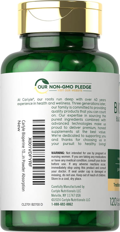 Carlyle Bioperine 10mg | 120 Capsules | Non-GMO & Gluten-free