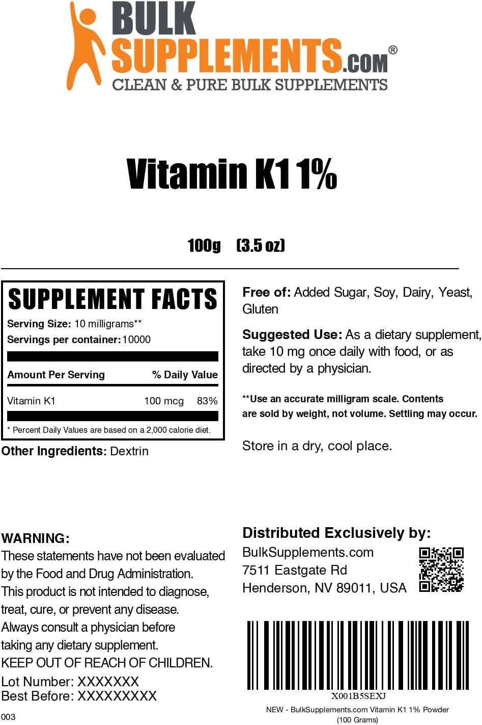 Vitamin K1 Powder - Phylloquinone Supplement for Bone and Heart Health Support - 100g (3.5 oz) - görsel 6