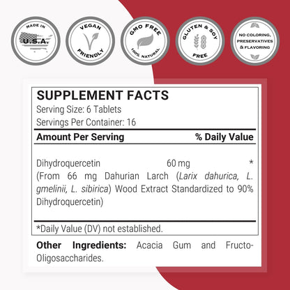 Supersmart - Taxifolin Dihydroquercetin 60mg per Day (90% DHQ Supplement) - Russian Siberian Dahurian Larch Tree Extract - Antioxidant Bioflavonoid | Non-GM & Gluten-free - 100 Tablets