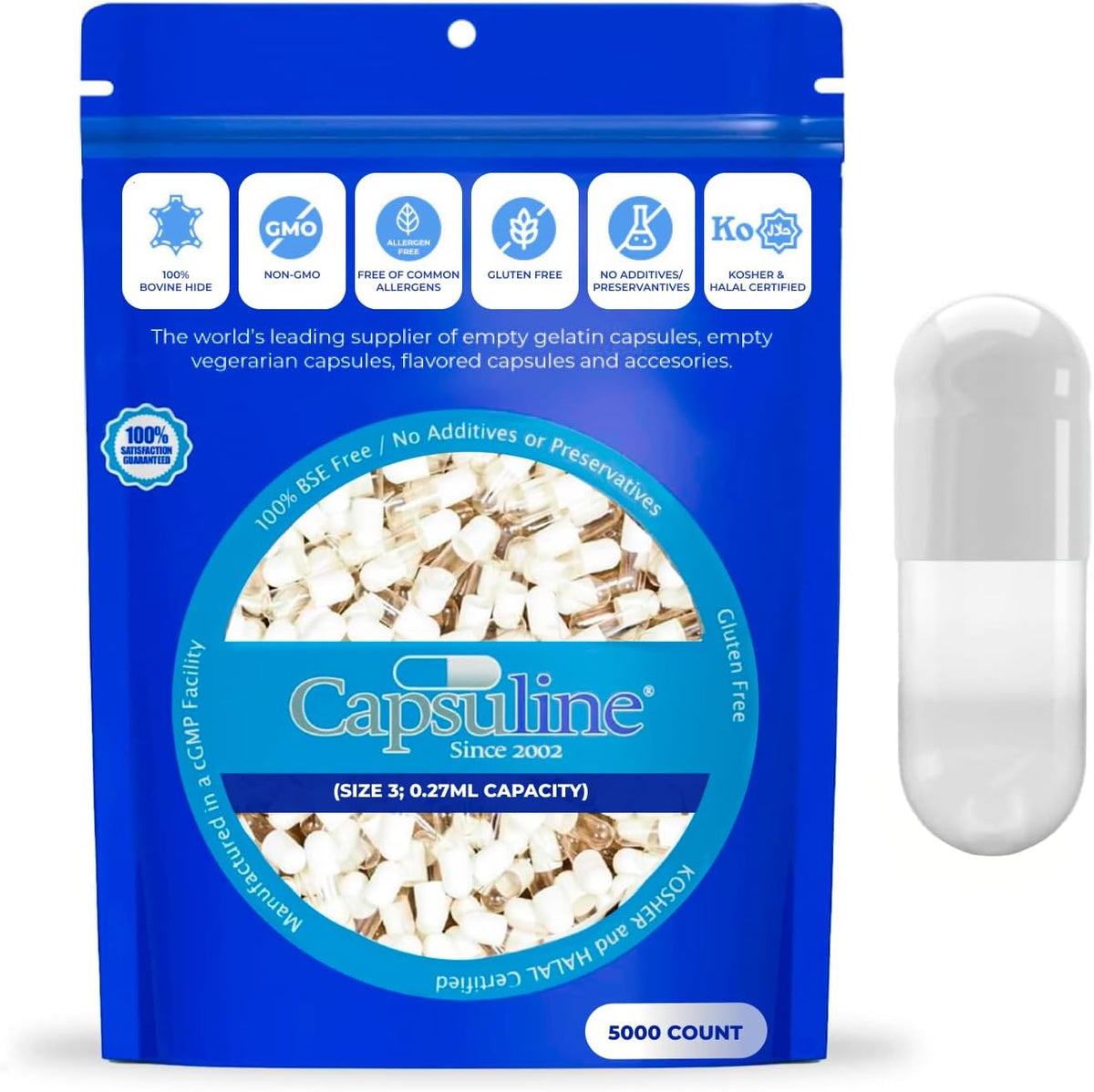 Capsuline Size 3 Empty Gelatine Capsules, White/Clear - 1000 Count - görsel 9