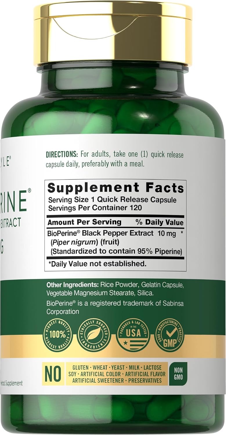 Carlyle Bioperine 10mg | 120 Capsules | Non-GMO & Gluten-free - görsel 2