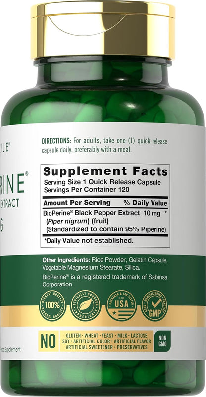 Carlyle Bioperine 10mg | 120 Capsules | Non-GMO & Gluten-free