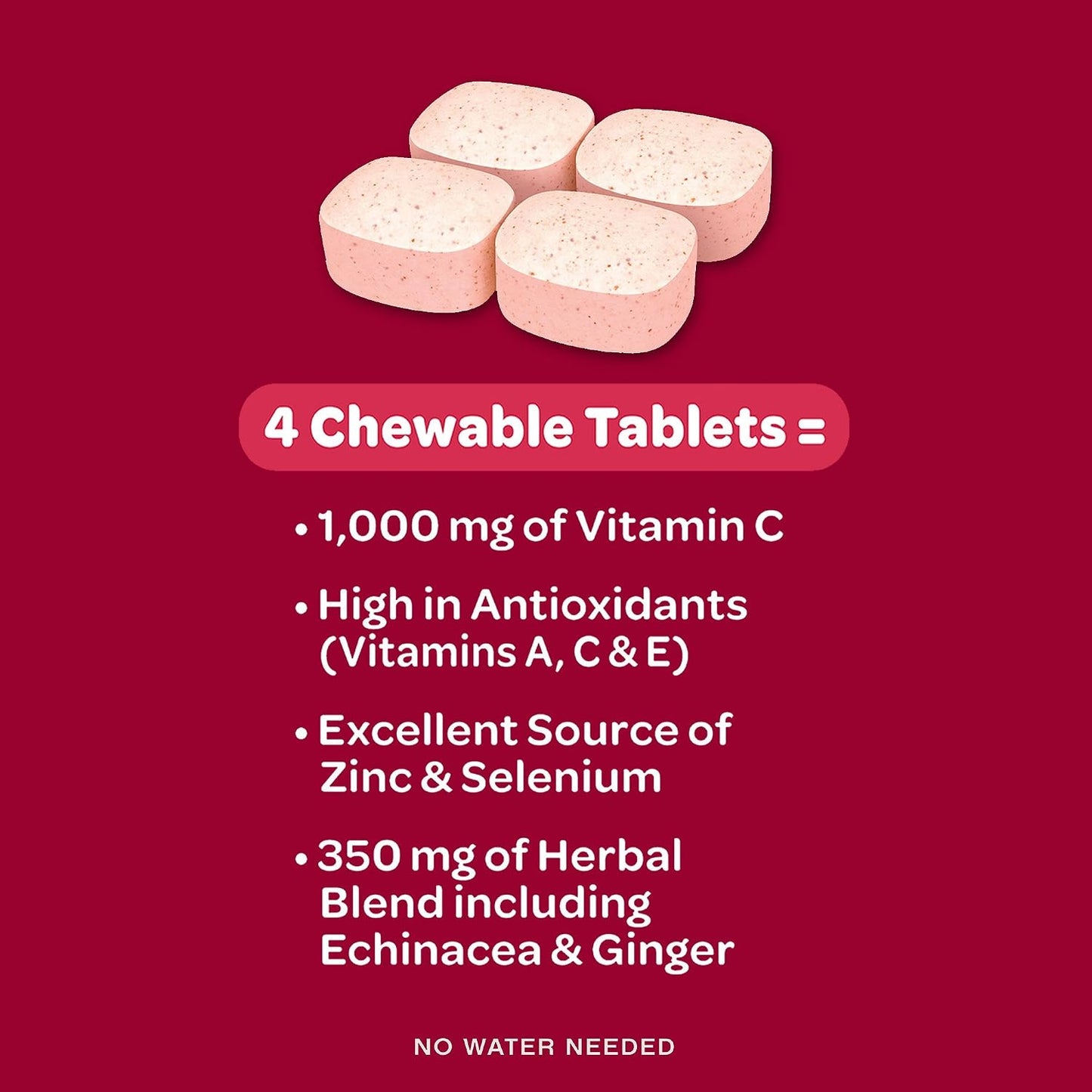 Airborne 1000mg Vitamin C + Zinc Immune Support Supplement Chewable Tablets, Very Berry Flavour with Powerful Antioxidants Vitamins A C & E, 32 Chewable Tablets (2 Pack) - görsel 3