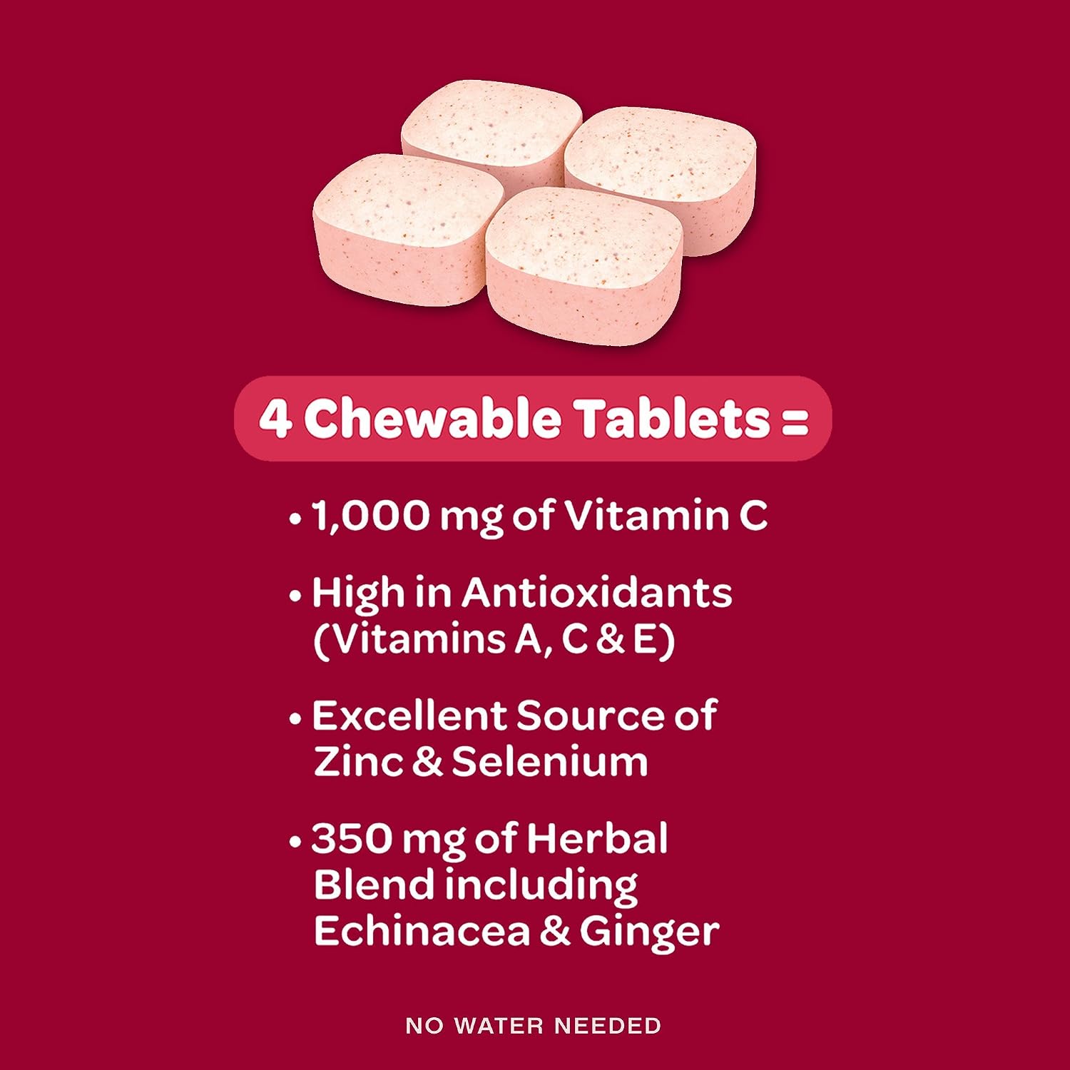 Airborne 1000mg Vitamin C + Zinc Immune Support Supplement Chewable Tablets, Very Berry Flavour with Powerful Antioxidants Vitamins A C & E, 32 Chewable Tablets (2 Pack) - görsel 3