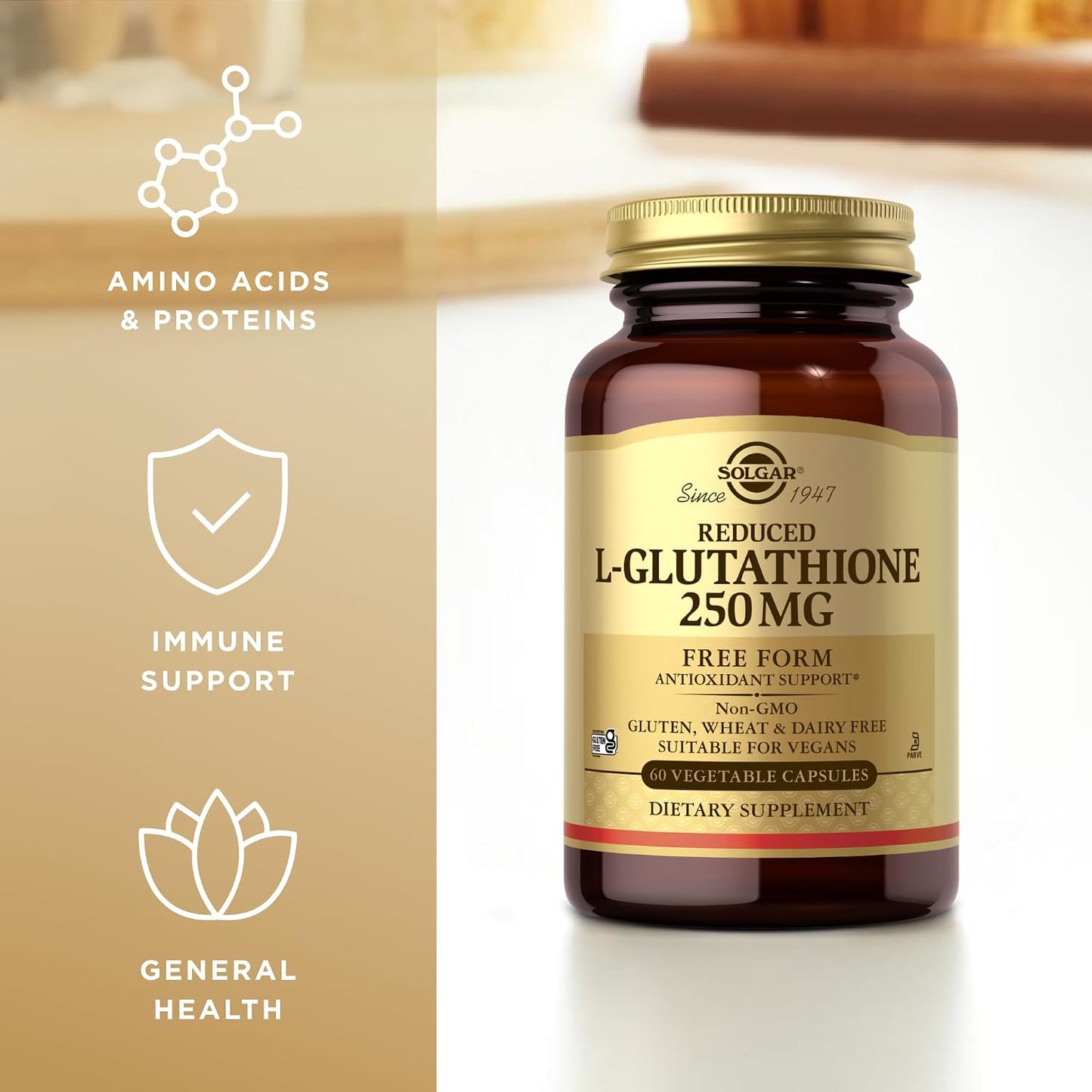 Solgar Reduced L-Glutathione 250 mg - 60 Vegetable Capsules - For Cellular Antioxidant Defence - Non-GMO, Vegan, Gluten-free, Dairy-free, Kosher - görsel 4