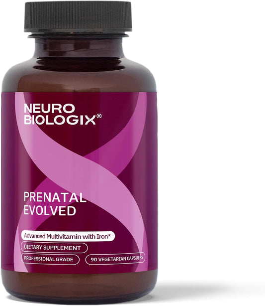 Neurobiologix Prenatal Evolved: Complete Prenatal Multivitamin with Methylated Folate, Iron, Choline – Gentle Absorption for Pregnancy & Postnatal, 90 Capsules
