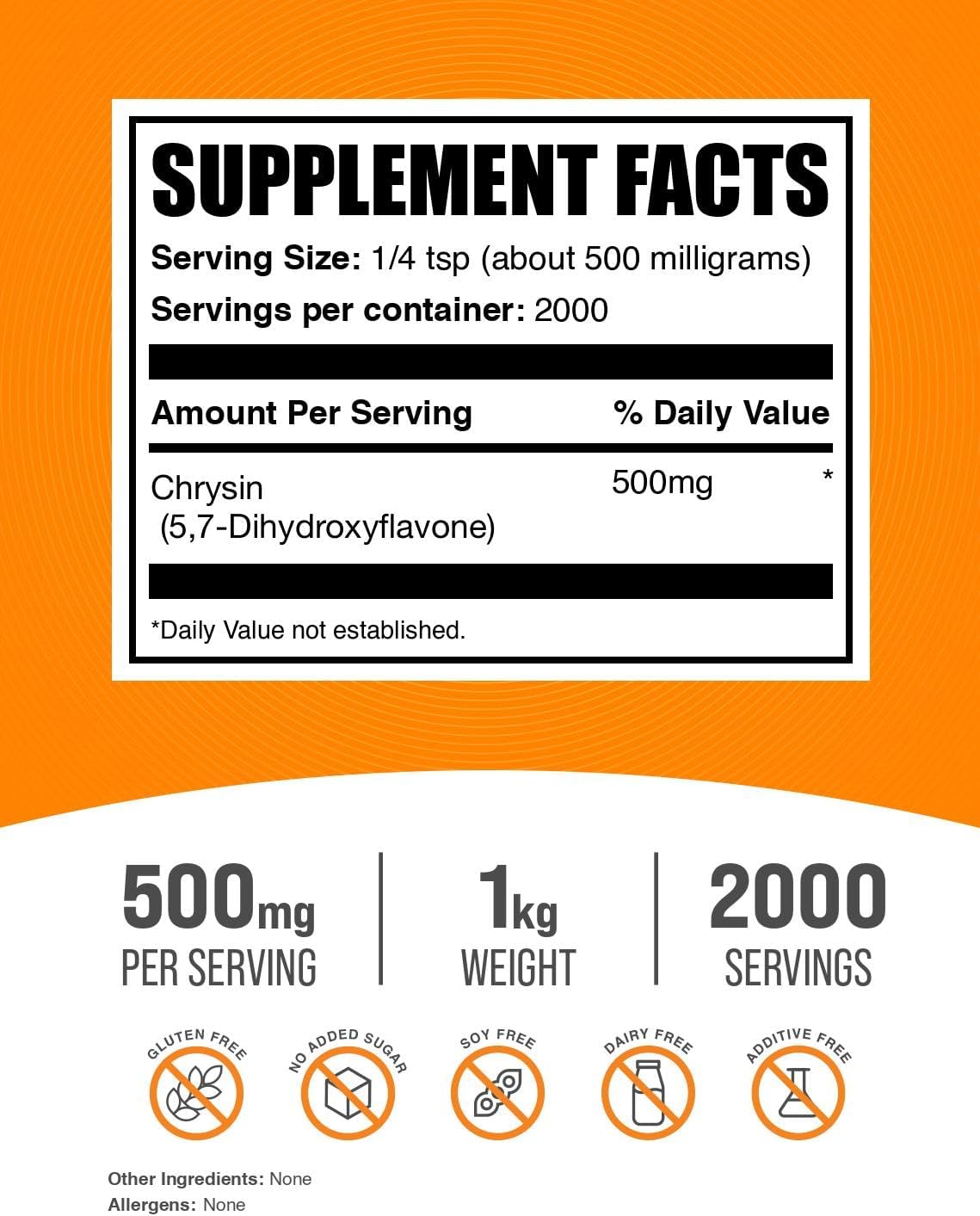 BulkSupplements.com Chrysin Powder - 5,7-Dihydroxyflavone, Antioxidant Food Supplement - Gluten-free, 500mg per Serving, 1kg - görsel 2