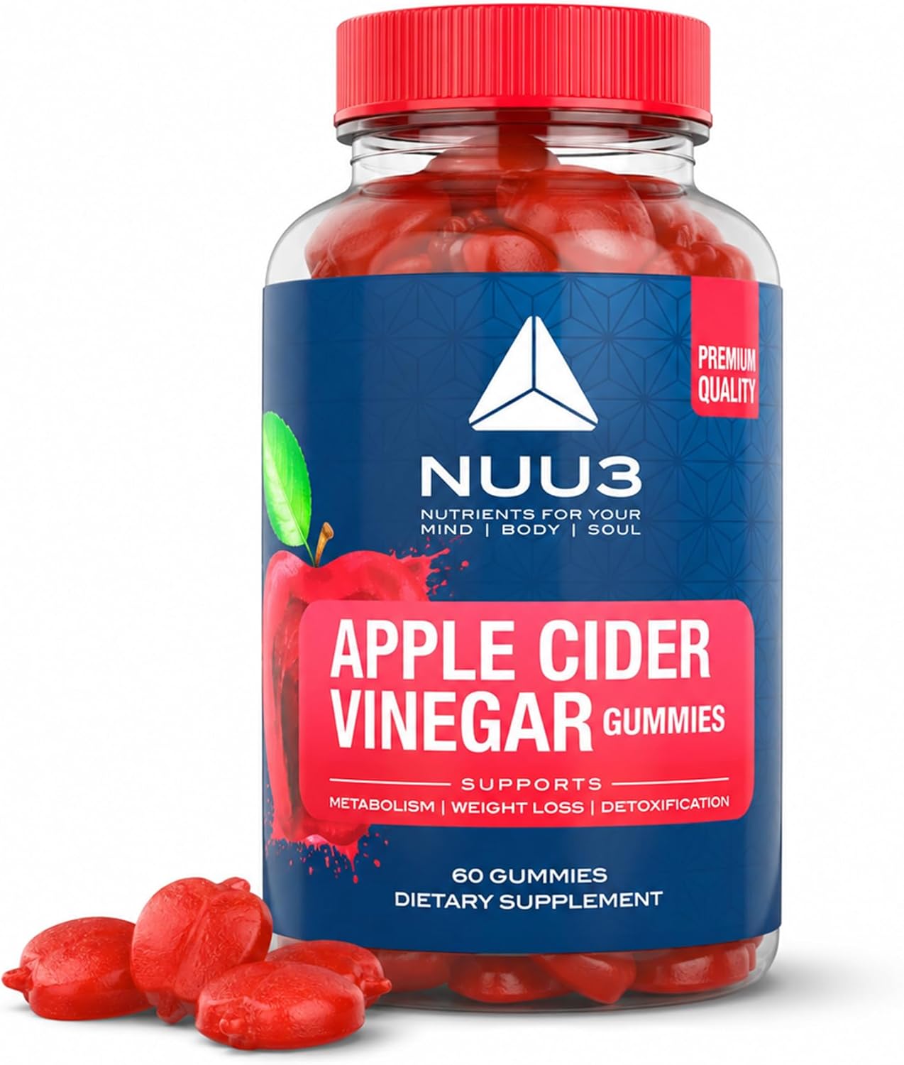 Apple Cider Vinegar Gummies – Support for Energy, Immunity & Gut Health – Folate, Iodine, Pomegranate, Beet Root, Vitamins B-6 & 12 – (60 Count, Pack of 1) - görsel 1
