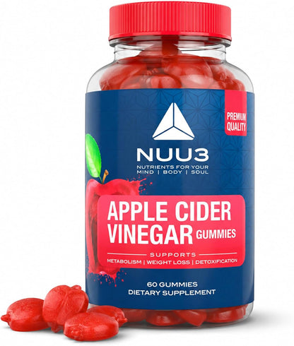 Apple Cider Vinegar Gummies – Support for Energy, Immunity & Gut Health – Folate, Iodine, Pomegranate, Beet Root, Vitamins B-6 & 12 – (60 Count, Pack of 1)