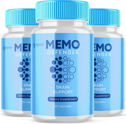 Memo Defender Capsules - Brain Support Food Supplement (3 Pack, 180 Capsules)