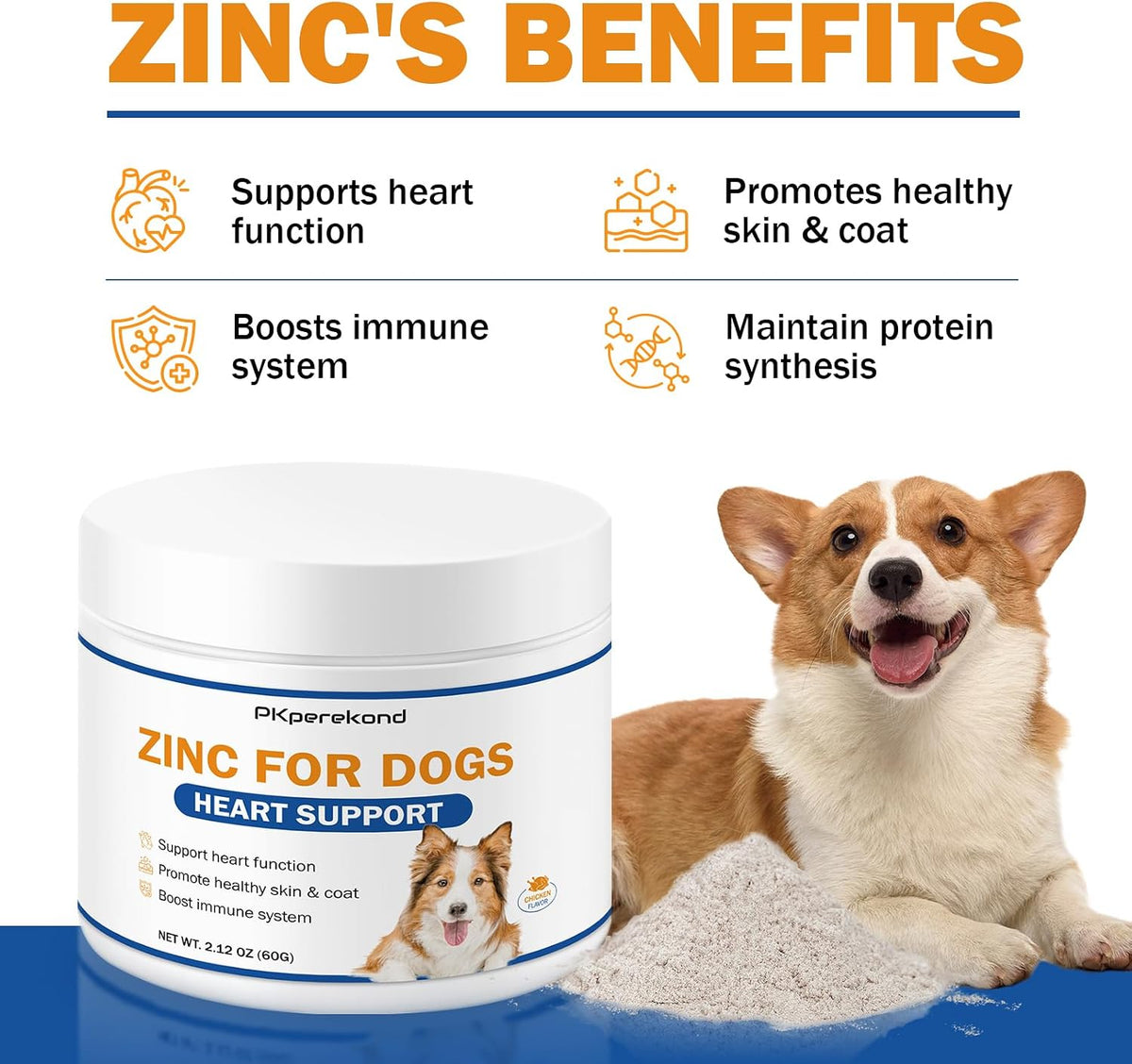 Zinc for Dogs, Heart Support Supplement for – Biotin: Supports healthy skin and a glossy coat by aiding keratin – Image 2
