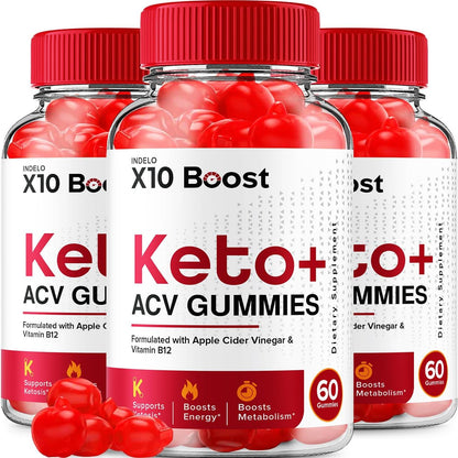 X10 Boost Keto ACV Gummies – 1000mg, with B12, Beetroot Juice & Pomegranate (3 Pack, 180 Gummies)