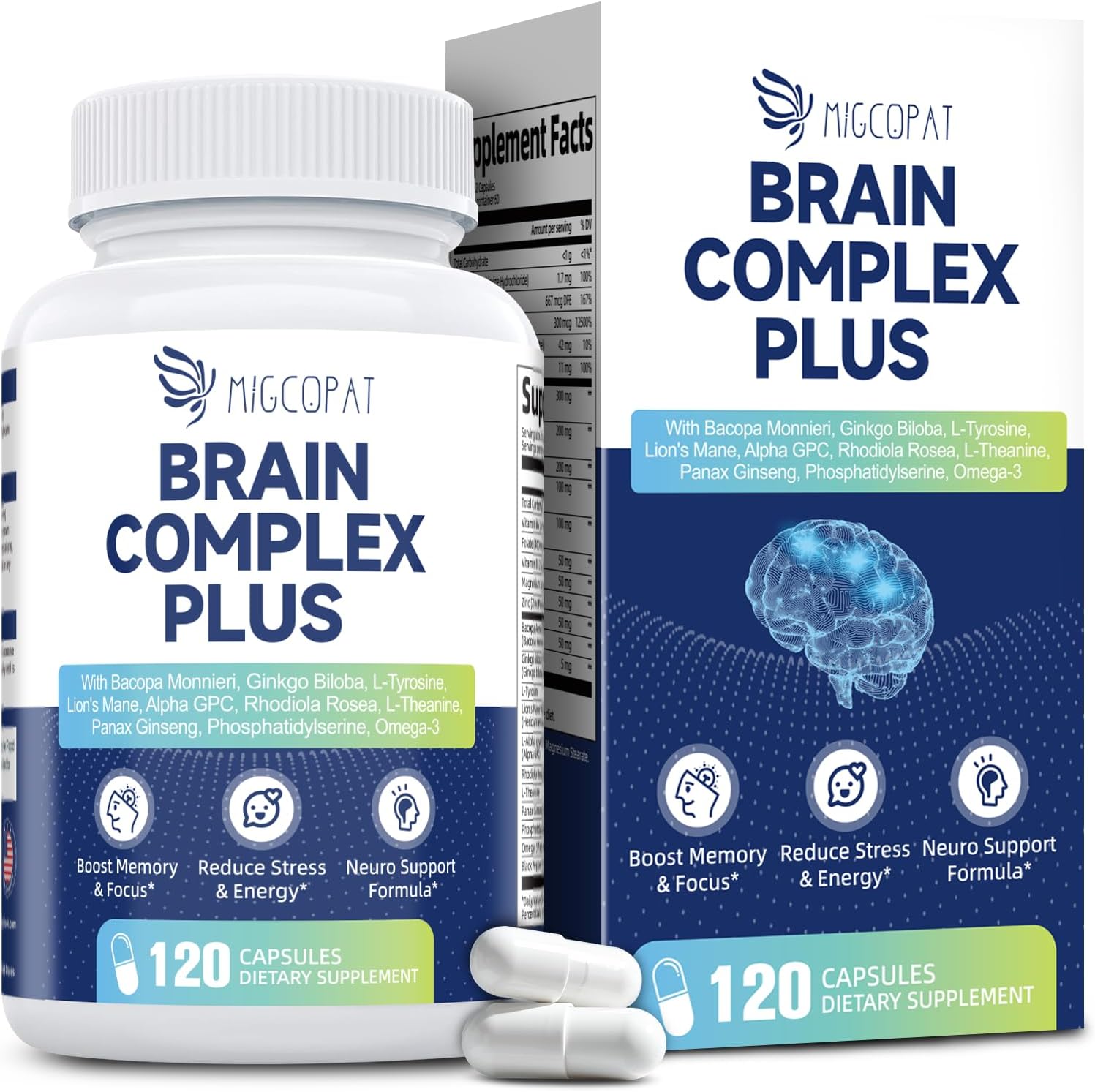 Brain Supplement for Memory & Focus - Nootropic with Bacopa Monnieri, Lion's Mane, Alpha GPC, and Phosphatidylserine - 120 Capsules - görsel 1