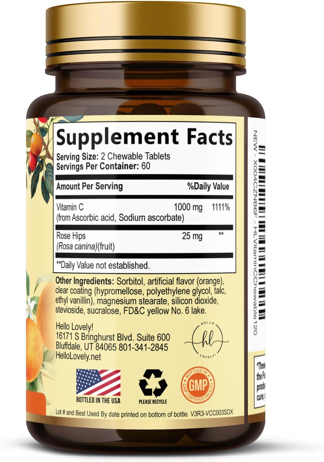 Hello Lovely! Vitamin C 1000mg Chewable Tablets with Rose Hips & Bioflavonoids - 120 Tablets - görsel 9