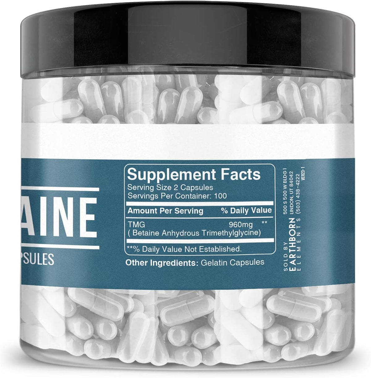 Earthborn Elements TMG Betaine Anhydrous Trimethylglycine 200 Capsules, Pure & Undiluted, No Additives - görsel 4