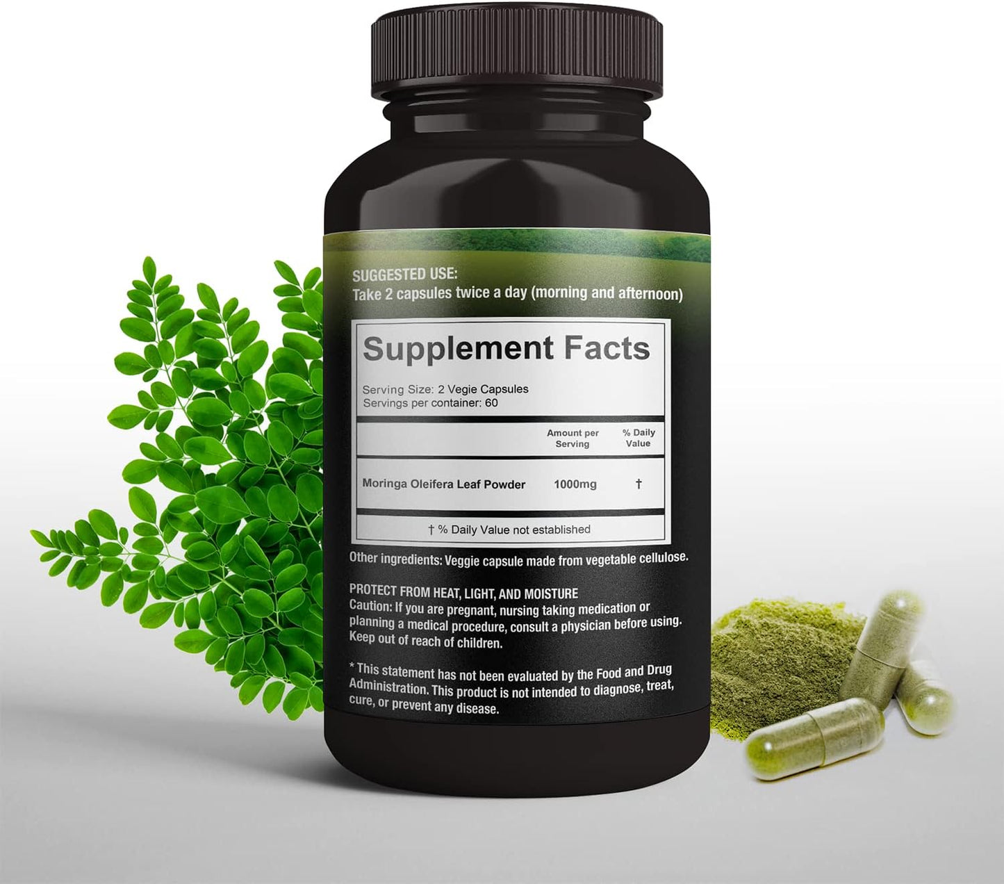 Organic Moringa Capsules – 100% Raw Leaf Powder, 500mg, 120ct - görsel 4