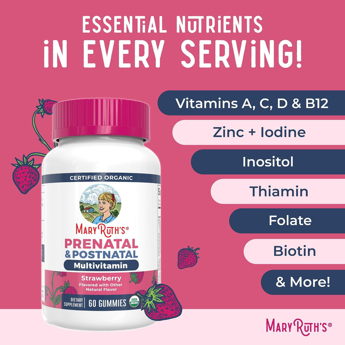 MaryRuth's Organics Prenatal Vitamins for Women - Certified Organic Prenatal Gummies with Methylfolate 800 mcg DFE & Iodine - Vegan, Non-GMO (30 Servings) - görsel 8