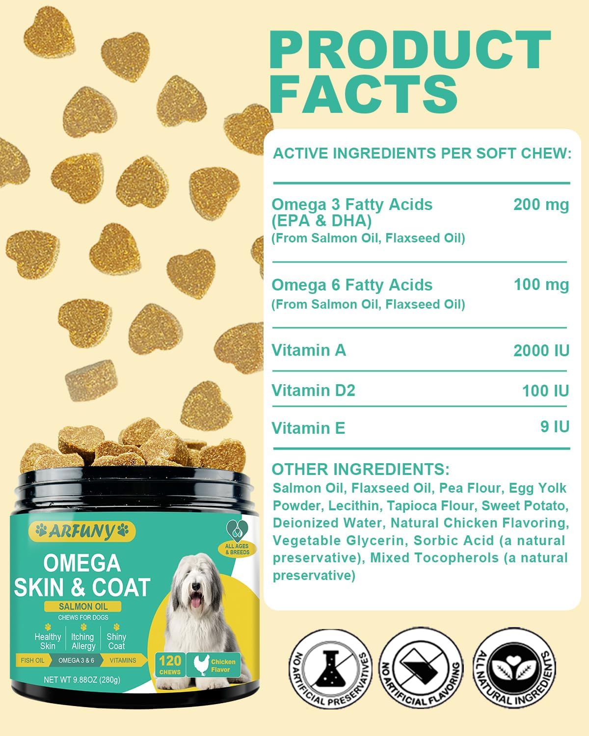 Omega-3 for Dogs - Skin and Coat Supplement with EPA & DHA - Fish Oil Chews with Salmon Oil & Vitamins - Chicken Flavour, 120 Chews - görsel 4