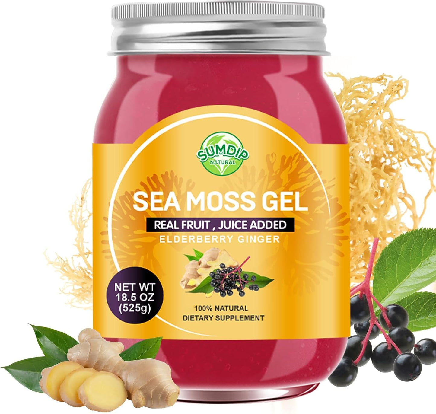 SumDIP 525 g Raw Wild-Harvested Irish Sea Moss Gel with Elderberry & Ginger - görsel 1