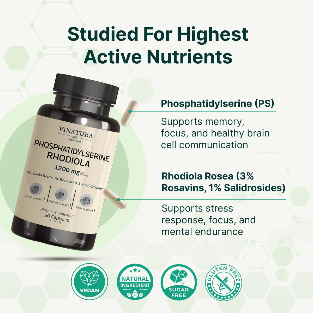 VINATURA PhosphatidylSerine 1200mg with Rhodiola Rosea, 90 Capsules - görsel 6