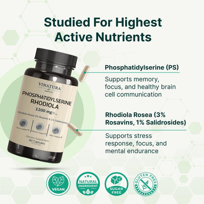 VINATURA PhosphatidylSerine 1200mg with Rhodiola Rosea, 90 Capsules