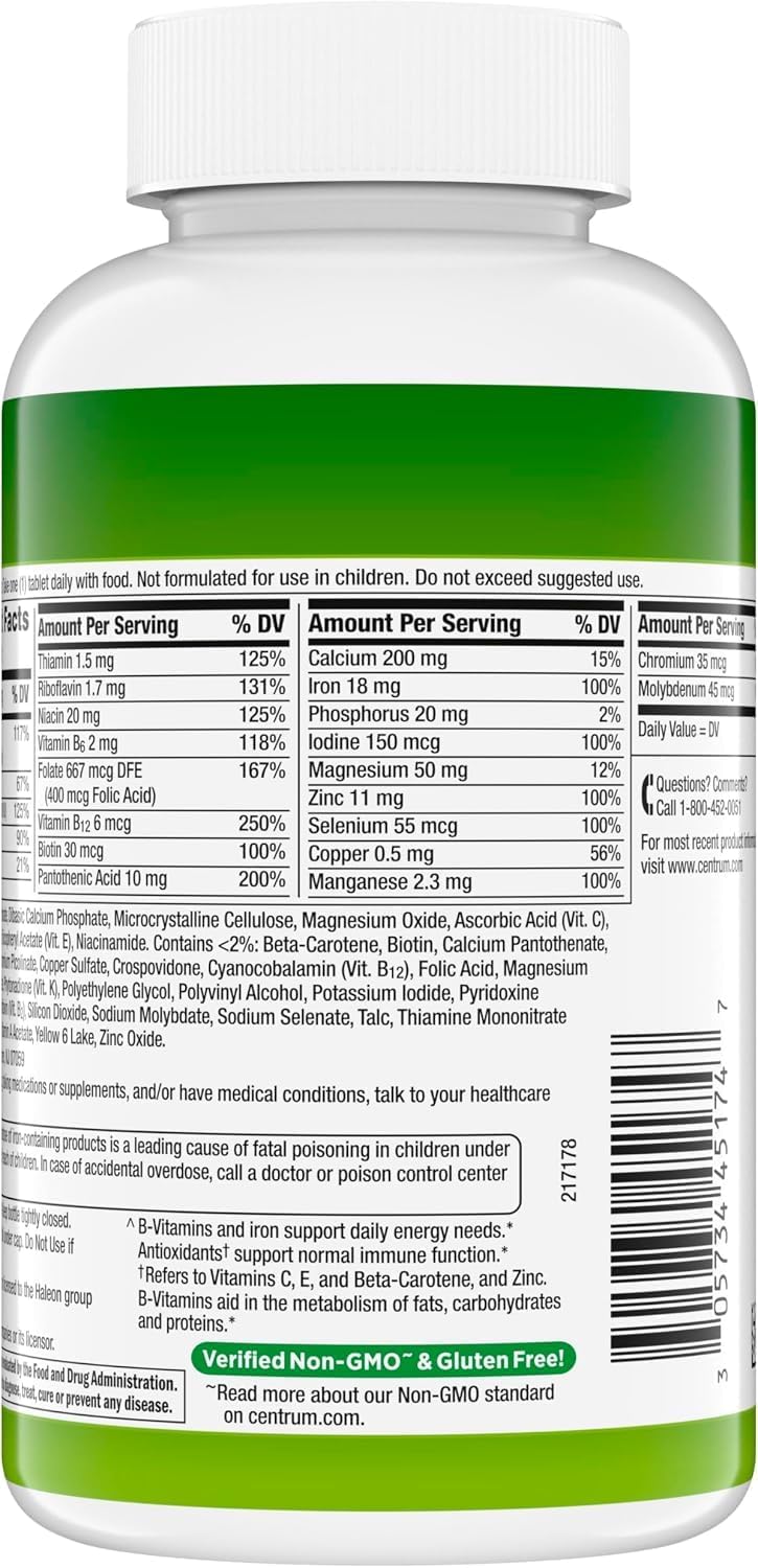 Centrum Adult Multivitamin and Multimineral Supplement with Antioxidants, Zinc, Vitamin D3 and B Vitamins - 200 Tablets - görsel 2