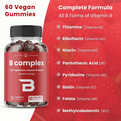 NutraChamps Vitamin B Complex Gummies – Complete B Vitamin Supplement with Methylcobalamin