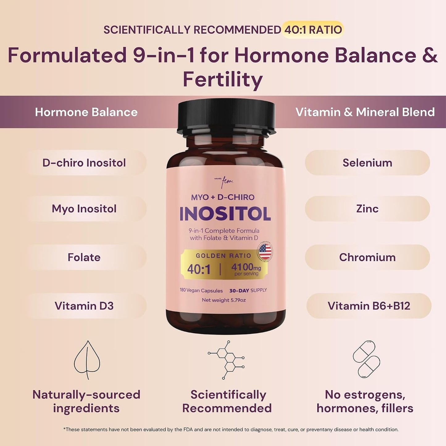 QSTA Myo-Inositol & D-Chiro Inositol Supplement for Women 4100mg (40:1 Ratio) – 9-in-1 Daily Wellness Support with Folate, Vitamin B6, B12, D3, Zinc & Chromium - görsel 3
