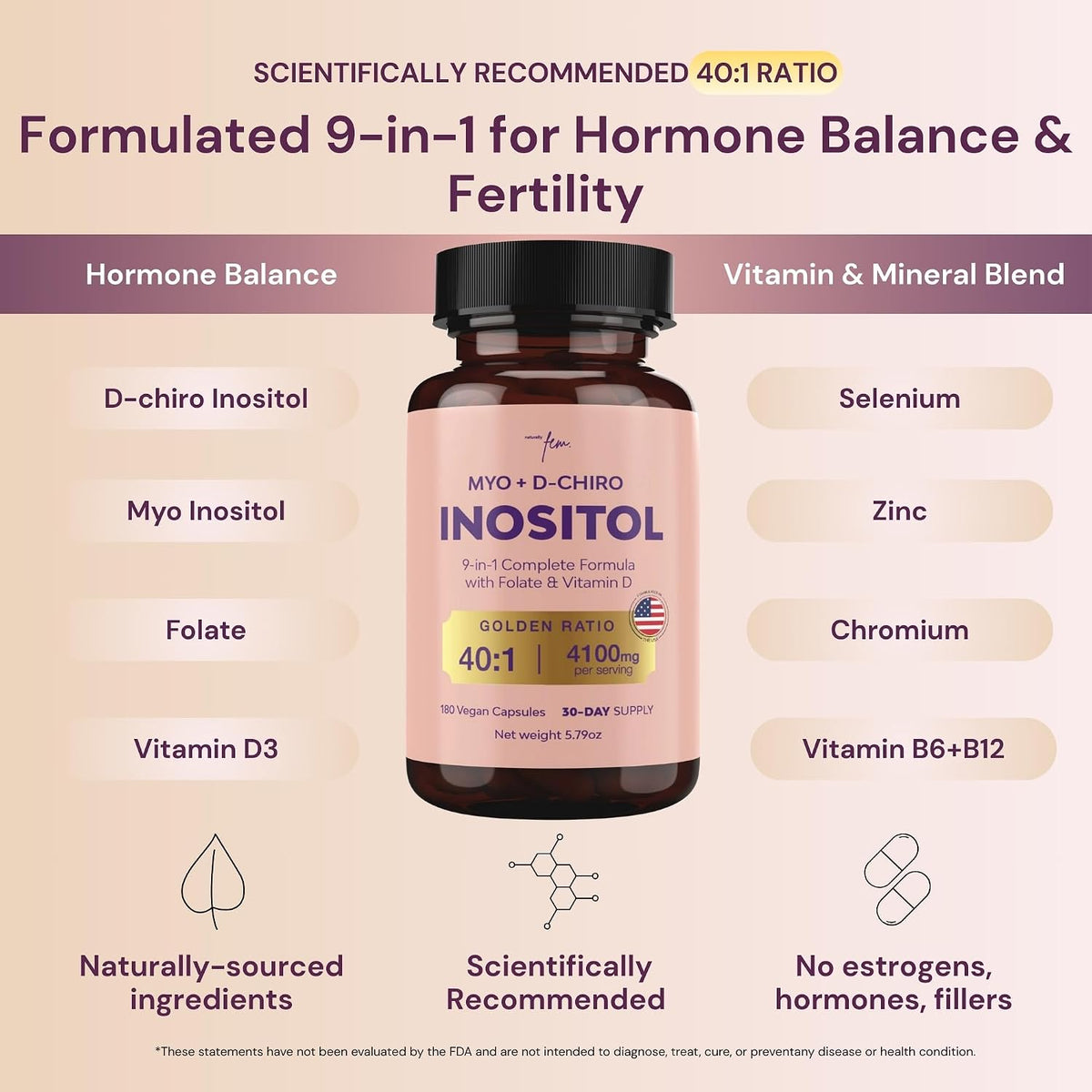 QSTA Myo-Inositol & D-Chiro Inositol Supplement for Women 4100mg (40:1 Ratio) – 9-in-1 Daily Wellness Support with Folate, Vitamin B6, B12, D3, Zinc & Chromium - görsel 3