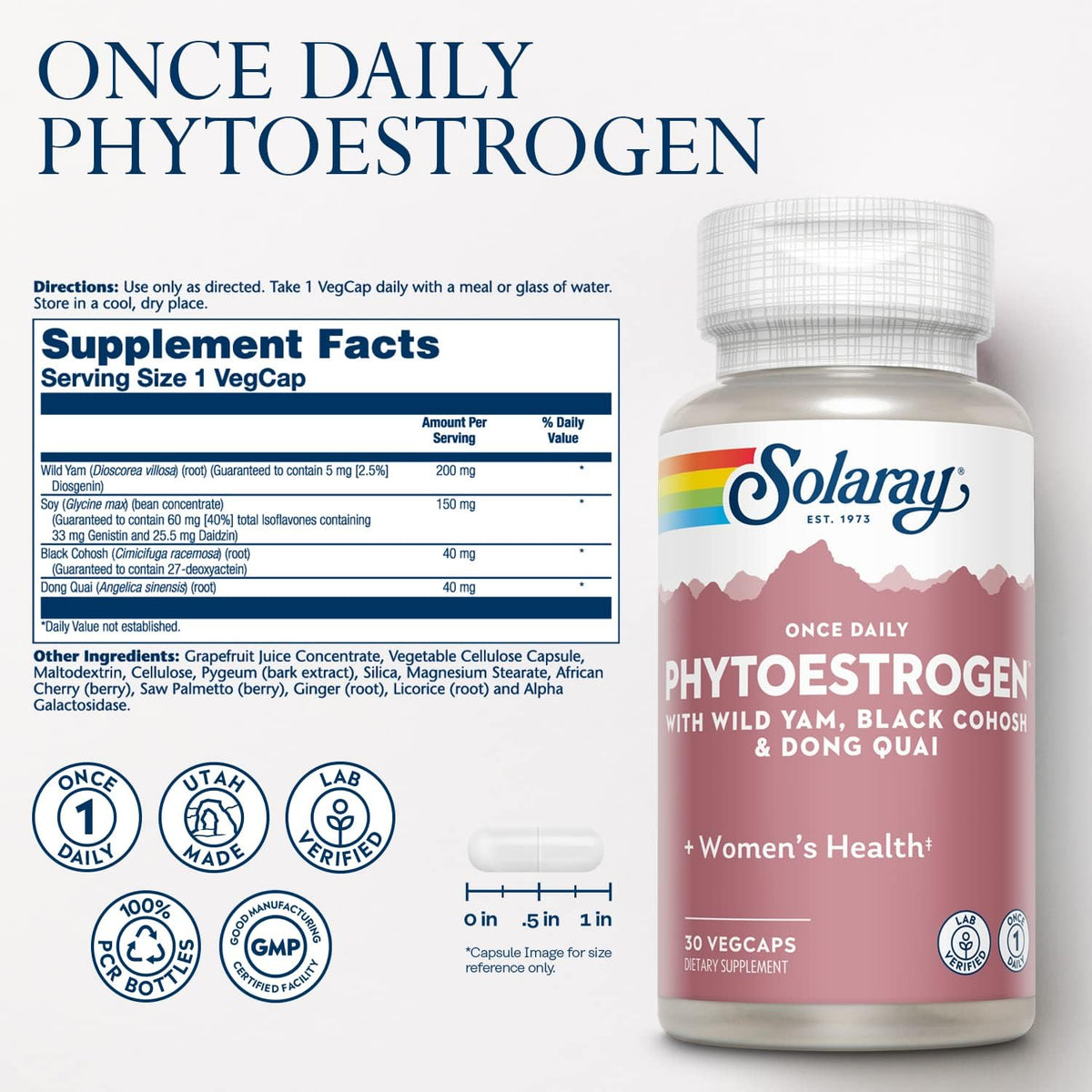 SOLARAY Once Daily Phytoestrogen Food Supplement for Women with Black Cohosh, Dong Quai, Wild Yam and Soy Isoflavones - görsel 2