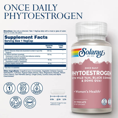 SOLARAY Once Daily Phytoestrogen Food Supplement for Women with Black Cohosh, Dong Quai, Wild Yam and Soy Isoflavones