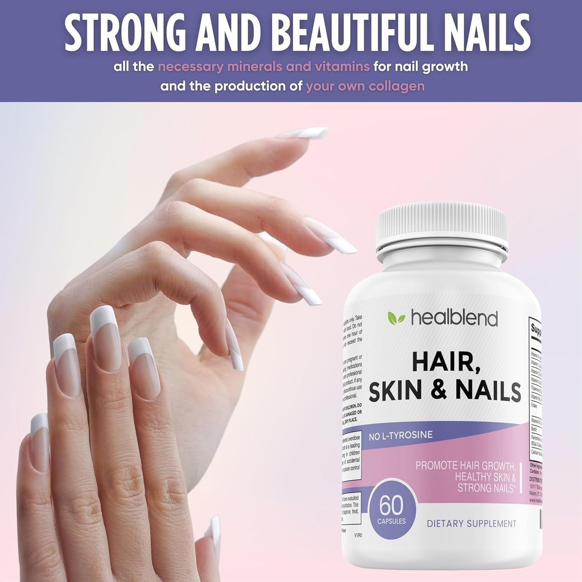 healblend Hair, Skin and Nails Vitamins for Women – Biotin 5000 mcg, Iron and Manganese – Vegan, Non-GMO (3-Month Supply) - görsel 5