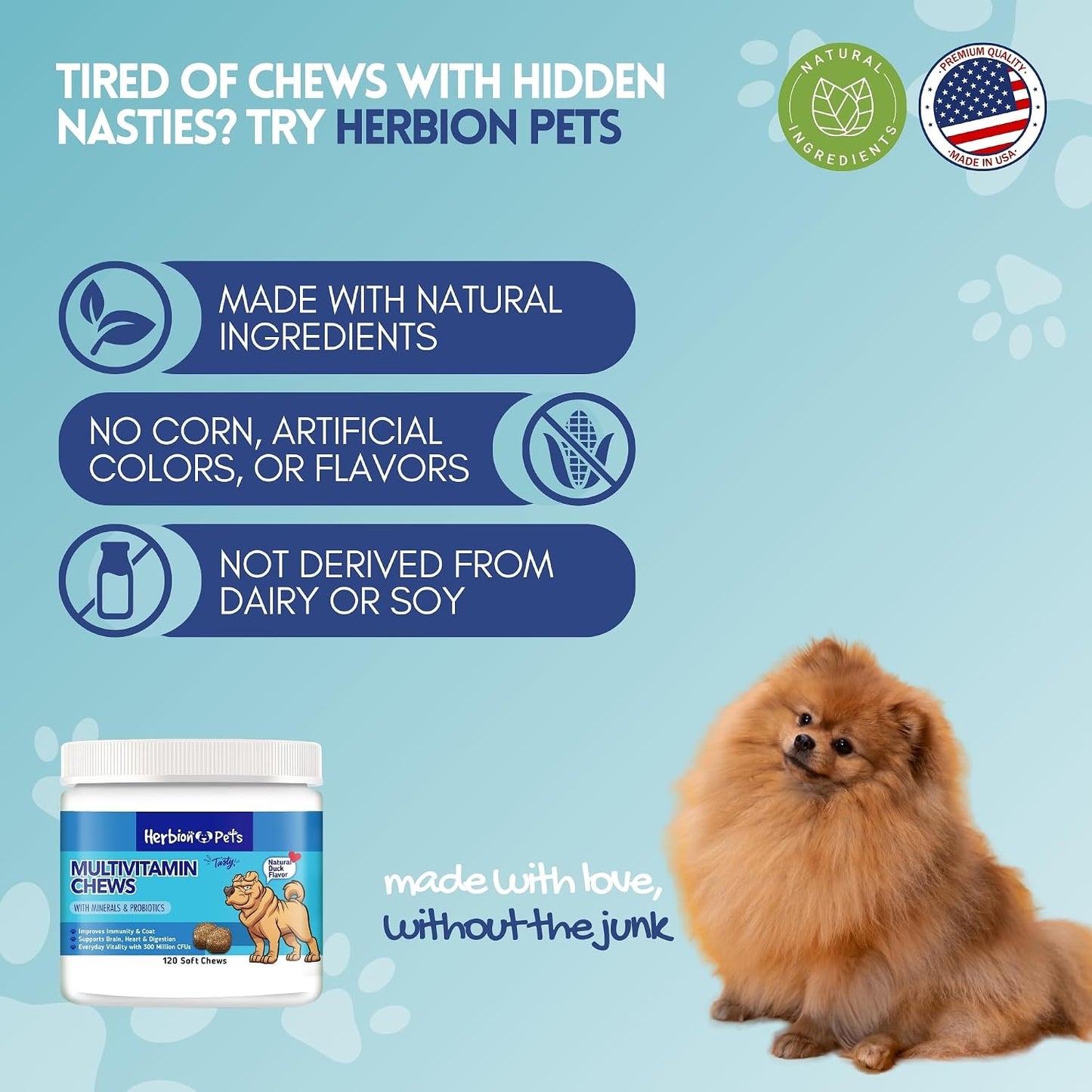 HERBION Pet Multivitamin Chews with Minerals & Probiotics - Natural Duck Flavour - görsel 6