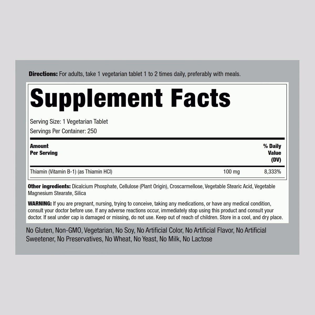 Piping Rock Vitamin B1 100mg | 250 Tablets | Thiamine Supplement - görsel 2