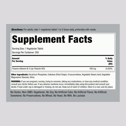 Piping Rock Vitamin B1 100mg | 250 Tablets | Thiamine Supplement