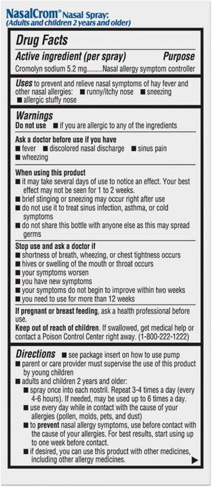 NasalCrom Nasal Spray Allergy Symptom Controller – 200 Sprays (26 ml, Pack of 2)