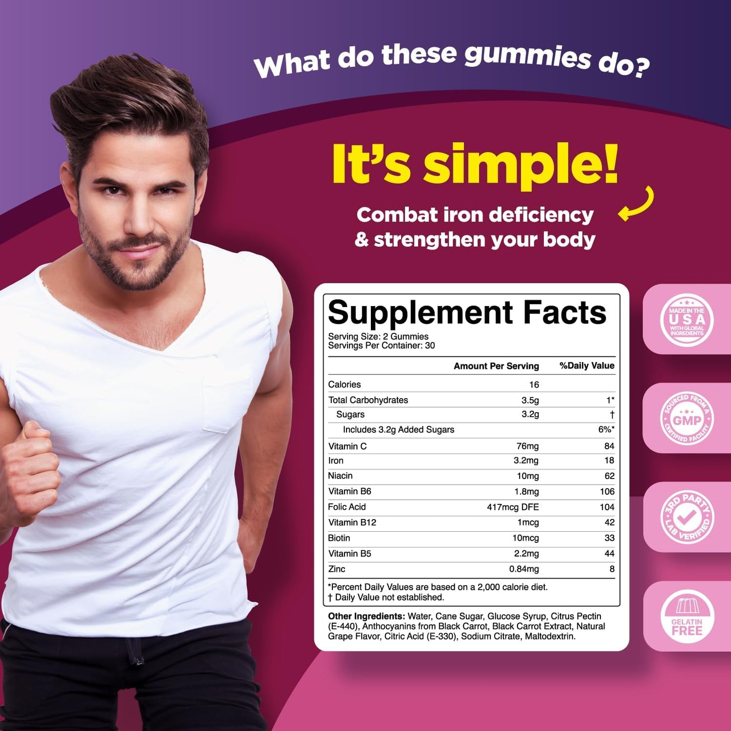 Natural Multivitamin with Iron Gummies for Adults - 60 Gummies - görsel 8