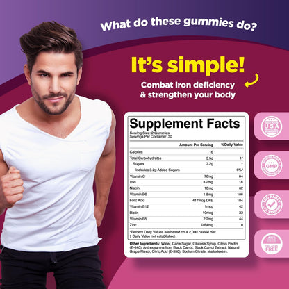 Natural Multivitamin with Iron Gummies for Adults - 60 Gummies