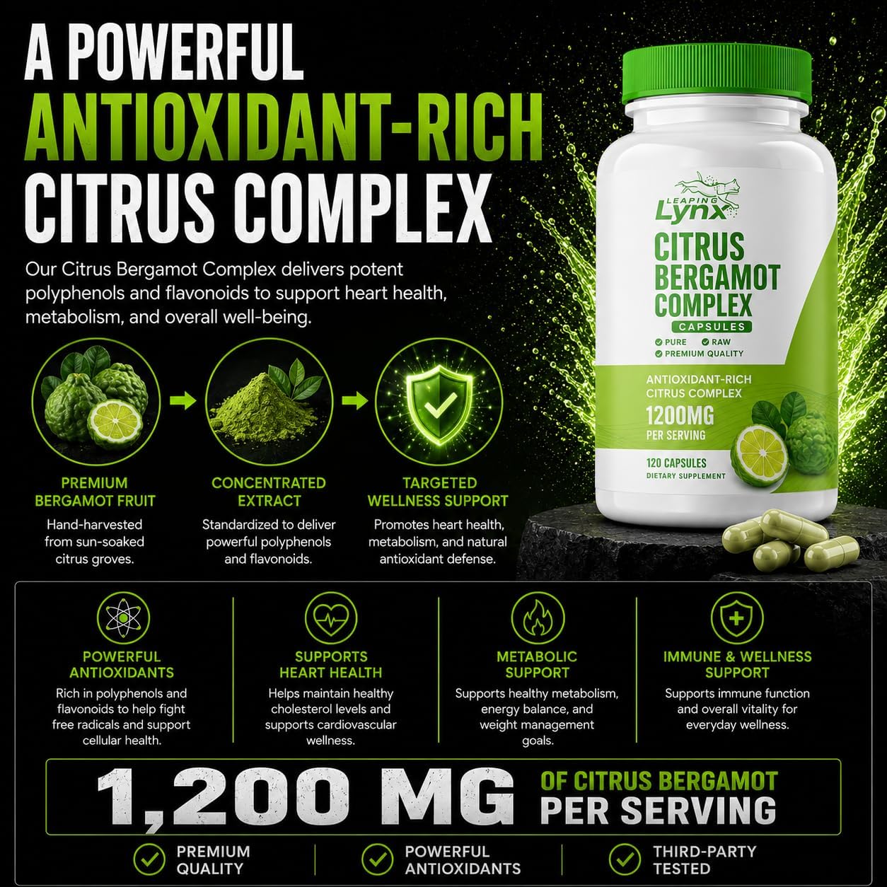 Leaping Lynx Citrus Bergamot 1200 mg – Heart Health & Cholesterol Support, 120 Capsules - görsel 7
