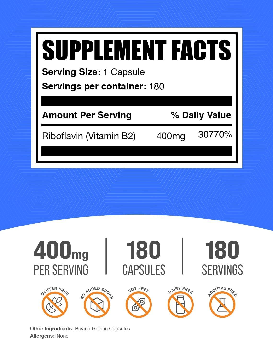 Riboflavin Capsules (Vitamin B2) 400 mg, 180 Capsules - görsel 2