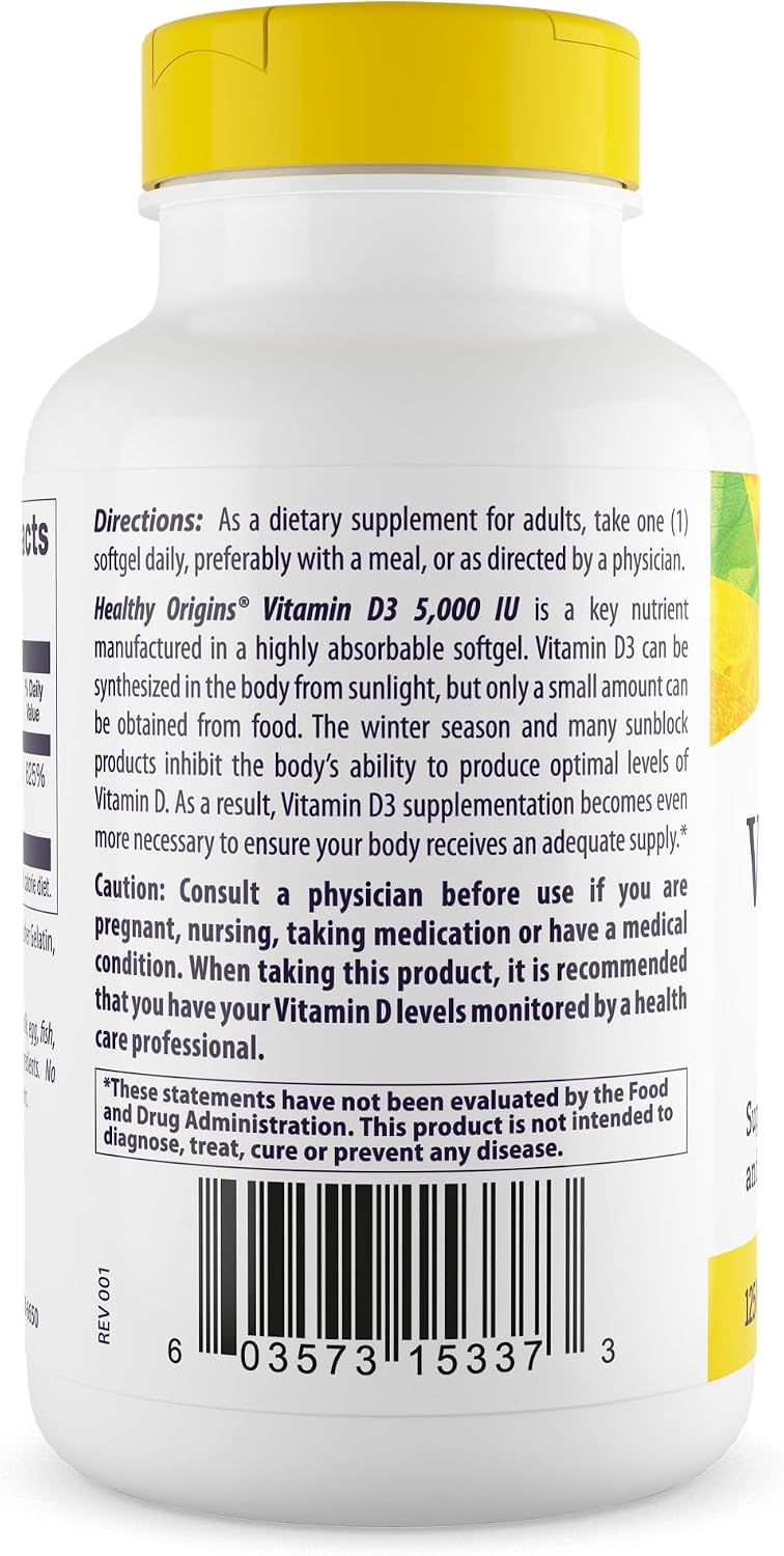 Healthy Origins Vitamin D3 5,000 IU Softgels - 360 Count - görsel 3