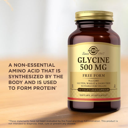 Solgar Glycine 500 mg - 100 Vegetable Capsules - Non-GMO, Vegan, Gluten-free, Dairy-free, Kosher - 100 Servings