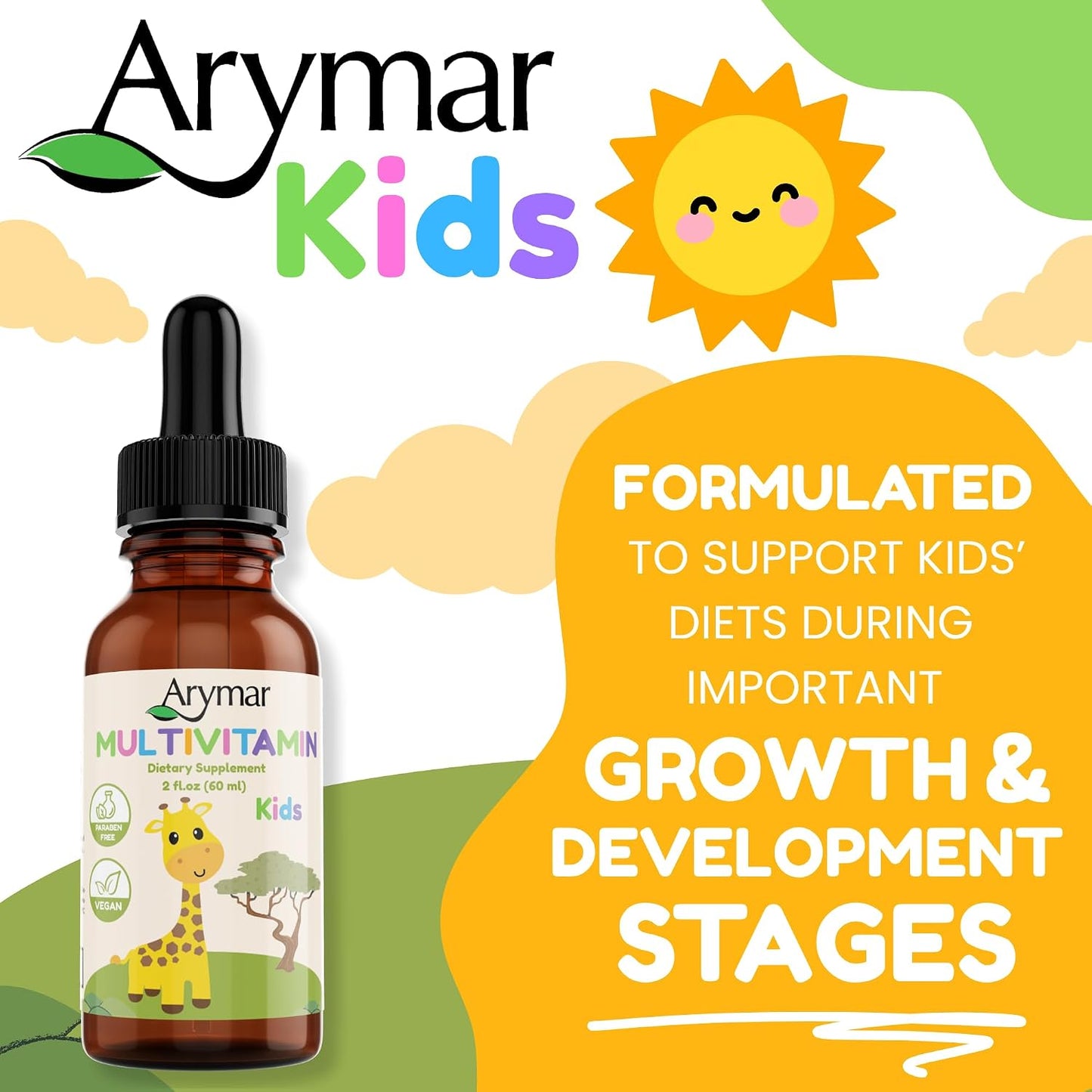 Arymar Multivitamin Liquid Supplement, B-Complex, Vitamin C, with Dropper for Children 60ml - görsel 3